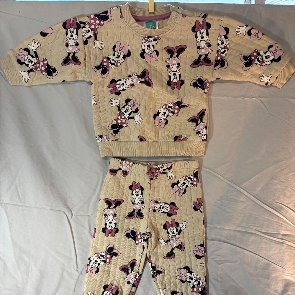 Minnie Mouse girls 2 piece set, cream, 12 mos - like new